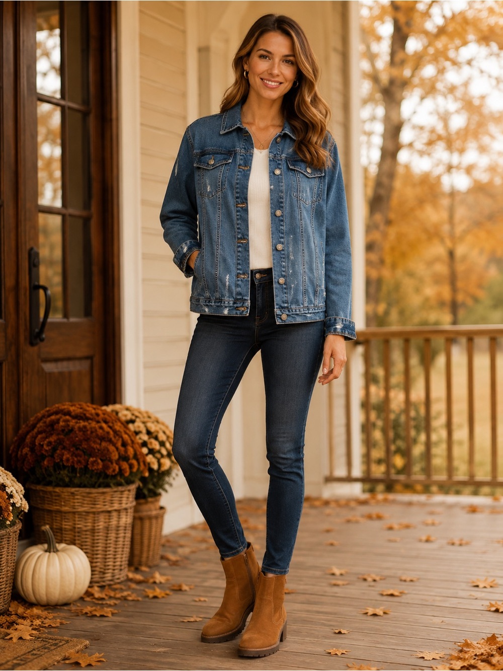 Riverso Denim Jacket Womens 2X Blue Stretch Distressed Trucker Jean Jacket
